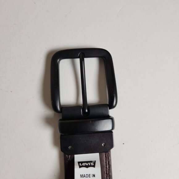 Levis Reversible Black Brown Coated Leather Top Synthetic Lining Belt Mens 38 - Picture 15 of 16